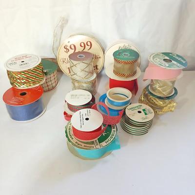 Spools of Assorted Craft & Gift Ribbon – Mixed Widths, Colors & Textures - mostly Christmas