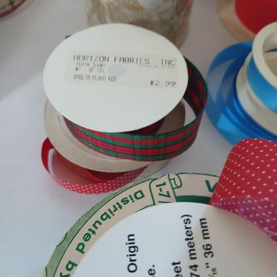 Spools of Assorted Craft & Gift Ribbon – Mixed Widths, Colors & Textures - mostly Christmas