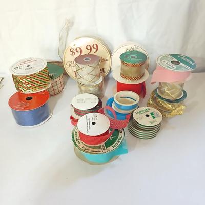 Spools of Assorted Craft & Gift Ribbon – Mixed Widths, Colors & Textures - mostly Christmas