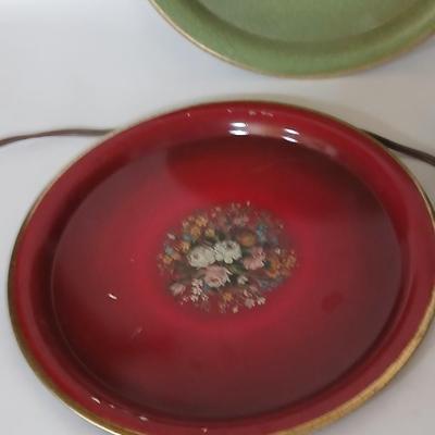 Vintage Decorative metal made in England Plate Set & electric Hurricane Lamp