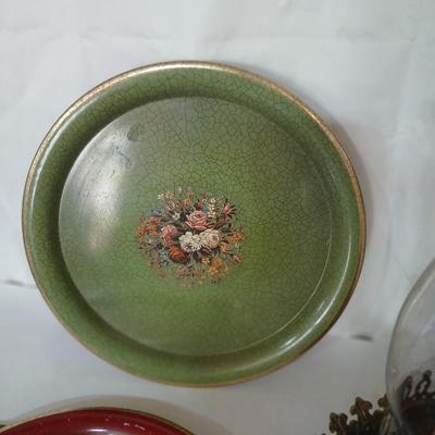 Vintage Decorative metal made in England Plate Set & electric Hurricane Lamp