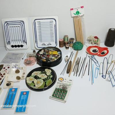 Large Vintage Sewing Notions Lot – Buttons, Needles, Tools, Threads, Knitting & Denise interchangeable knitting kit