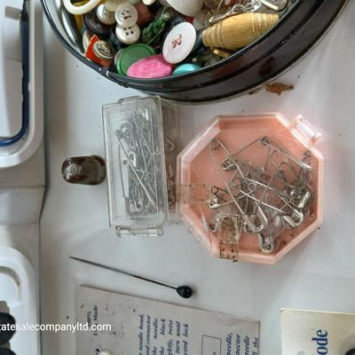 Large Vintage Sewing Notions Lot – Buttons, Needles, Tools, Threads, Knitting & Denise interchangeable knitting kit