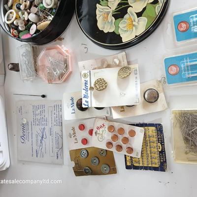Large Vintage Sewing Notions Lot – Buttons, Needles, Tools, Threads, Knitting & Denise interchangeable knitting kit