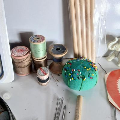Large Vintage Sewing Notions Lot – Buttons, Needles, Tools, Threads, Knitting & Denise interchangeable knitting kit