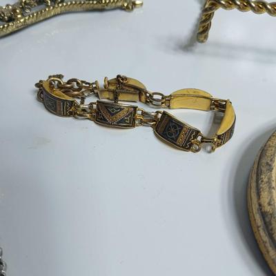 Vintage Jewelry & Decor Lot – Mixed Metals, Vanity Accents, Green Glass Eiffel Tower