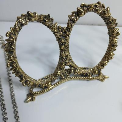Vintage Jewelry & Decor Lot – Mixed Metals, Vanity Accents, Green Glass Eiffel Tower