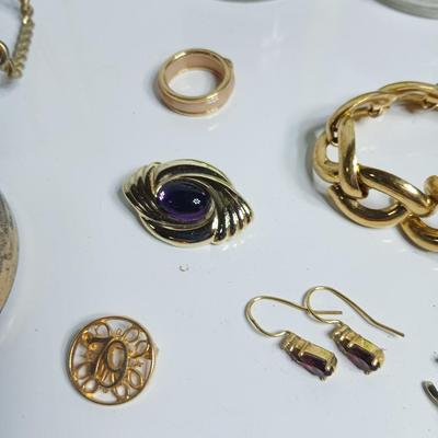 Vintage Jewelry & Decor Lot – Mixed Metals, Vanity Accents, Green Glass Eiffel Tower