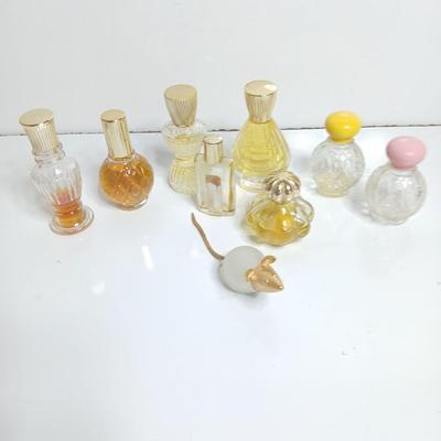 Lot of 9 Vintage Perfume Bottles + Frosted Glass Mouse Figurine – Mixed Styles