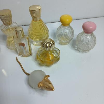 Lot of 9 Vintage Perfume Bottles + Frosted Glass Mouse Figurine – Mixed Styles