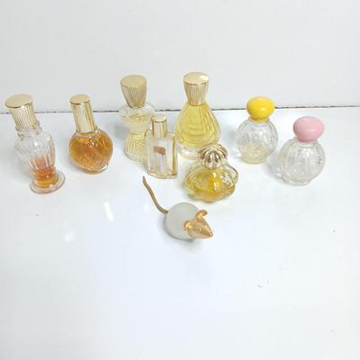 Lot of 9 Vintage Perfume Bottles + Frosted Glass Mouse Figurine – Mixed Styles