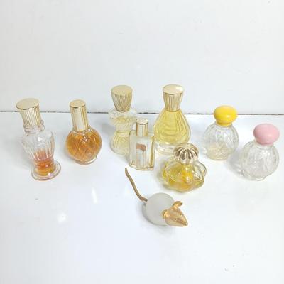 Lot of 9 Vintage Perfume Bottles + Frosted Glass Mouse Figurine – Mixed Styles