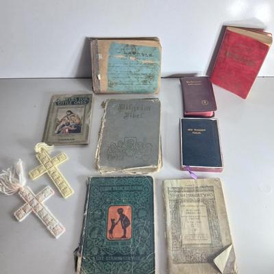 Antique & Vintage Religious and Educational Books + Handmade Cross Bookmarks