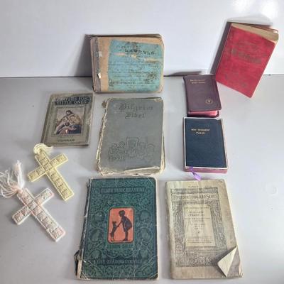 Antique & Vintage Religious and Educational Books + Handmade Cross Bookmarks