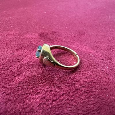 12K LADIES RING WITH LIGHT BLUE STONE