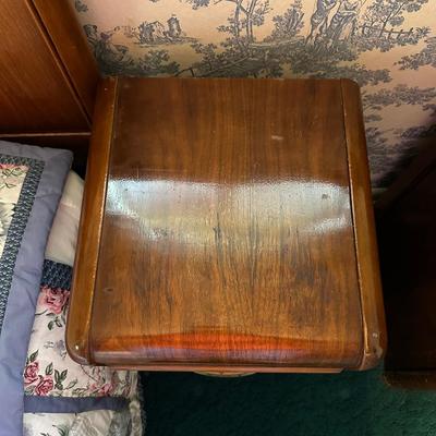 FULL SIZE BED WITH ANTIQUE HEADBOARD & MATCHING NIGHT STAND PLUS BEDSPREAD