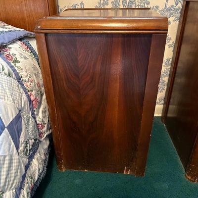 FULL SIZE BED WITH ANTIQUE HEADBOARD & MATCHING NIGHT STAND PLUS BEDSPREAD