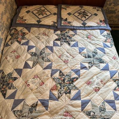 FULL SIZE BED WITH ANTIQUE HEADBOARD & MATCHING NIGHT STAND PLUS BEDSPREAD