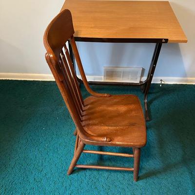 SMALLER DRAFTING TABLE WITH ANTIQUE CHAIR