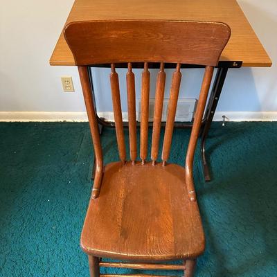 SMALLER DRAFTING TABLE WITH ANTIQUE CHAIR