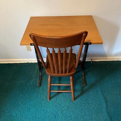 SMALLER DRAFTING TABLE WITH ANTIQUE CHAIR