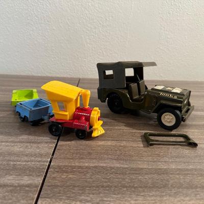 1960's TONKA ARMY/MILITARY JEEP & A TOOTSIE TOY TRAIN
