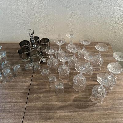 LOEVSKY & LOEVSKY BAR SET W/WIDE SILVER BAND AND STEMMED GLASSES
