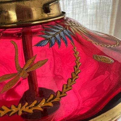 Vintage Hinks & Sons Cranberry Glass Table Lamp