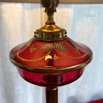 Vintage Hinks & Sons Cranberry Glass Table Lamp