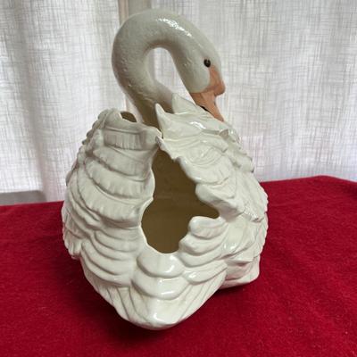 Large White Ceramic Vintage Swan Vase