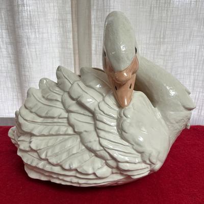 Large White Ceramic Vintage Swan Vase