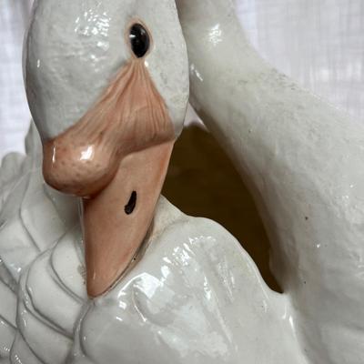 Large White Ceramic Vintage Swan Vase