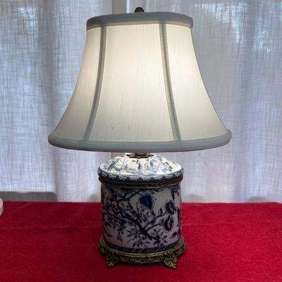 Vintage Blue & White Porcelain Brass Table Lamp