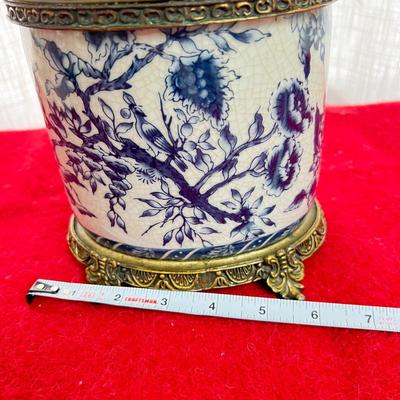 Vintage Blue & White Porcelain Brass Table Lamp