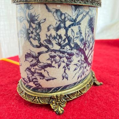 Vintage Blue & White Porcelain Brass Table Lamp
