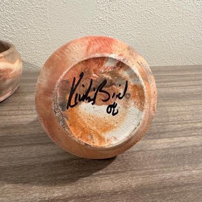SIGNED CLAY WEDDING VASES AND BOWL