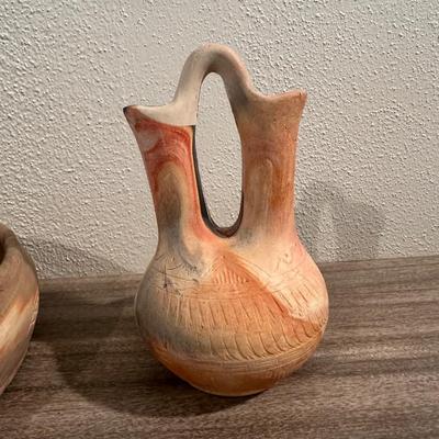 SIGNED CLAY WEDDING VASES AND BOWL