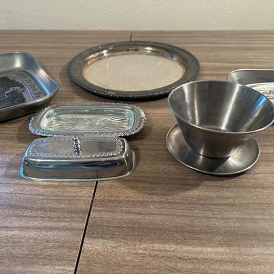 SILVER PLATED AND PEWTER SERVING PIECES