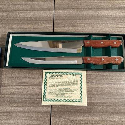 MAXAM CARVING SET & 2 PIECE CUTLERY PLUS BURNCO UTENSILS