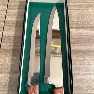 MAXAM CARVING SET & 2 PIECE CUTLERY PLUS BURNCO UTENSILS
