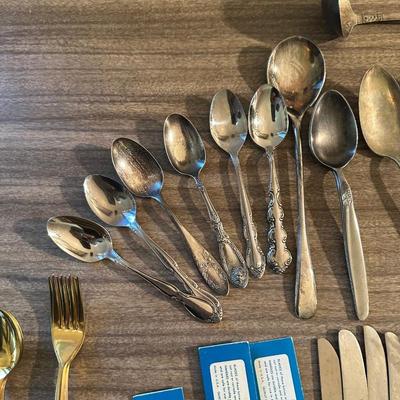 MISC SILVER PLATE AND STAINLESS STEEL FLATWARE AND SERVING PIECES