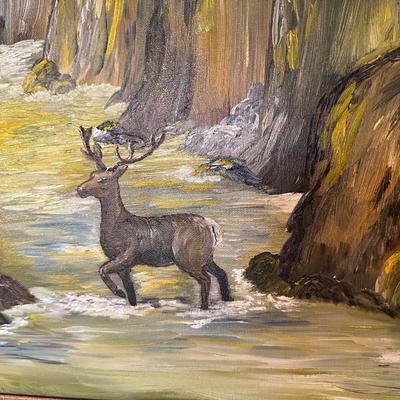 OIL ON CANVAS BY ELVA DUGAN PLUS A WALL CANDLE SCONCE