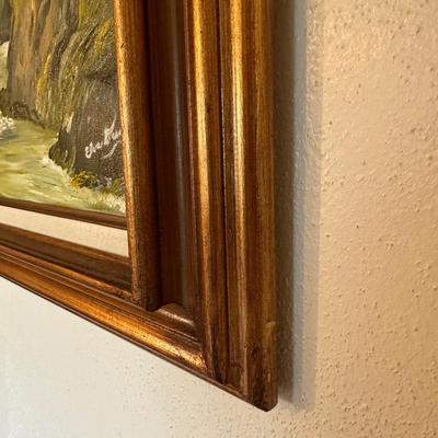 OIL ON CANVAS BY ELVA DUGAN PLUS A WALL CANDLE SCONCE