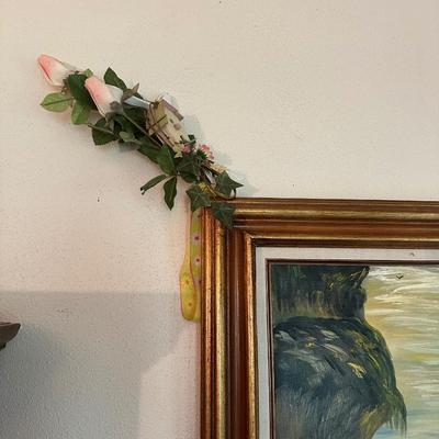 OIL ON CANVAS BY ELVA DUGAN PLUS A WALL CANDLE SCONCE
