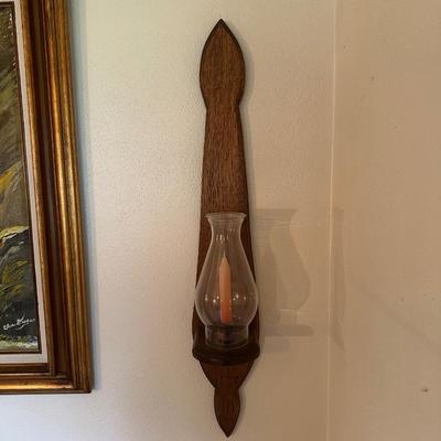 OIL ON CANVAS BY ELVA DUGAN PLUS A WALL CANDLE SCONCE