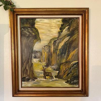 OIL ON CANVAS BY ELVA DUGAN PLUS A WALL CANDLE SCONCE