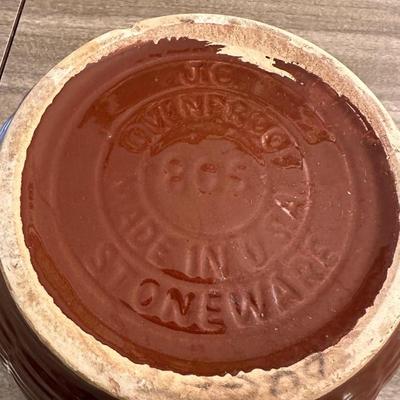 STONEWARE DISHES, CLAY BOWLS AND A MONK COOKIE JAR
