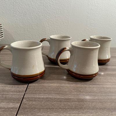 STONEWARE DISHES, CLAY BOWLS AND A MONK COOKIE JAR