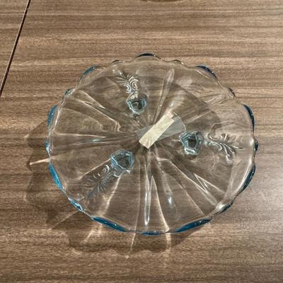 GEESE MEASURING SPOONS, FIRE KING BAKING DISHES AND BLUE GLASS CAKE PLATE