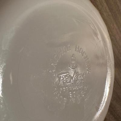 GEESE MEASURING SPOONS, FIRE KING BAKING DISHES AND BLUE GLASS CAKE PLATE